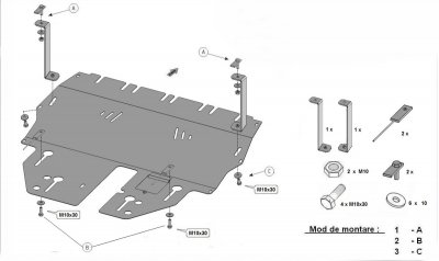 Exploded view skid plate Audi A1 2010-2019
