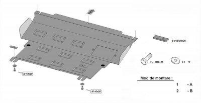 Exploded view of skid plate Peugeot 108 2014-2021