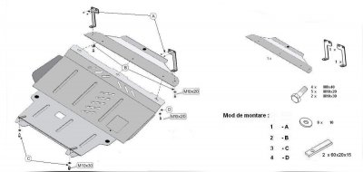 Exploded view of skid plate for Ford B-Max from 2012-