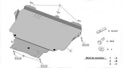 Exploded view of skid plate for Ford Focus (2627-1300)