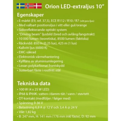 Orion+ LED extra light | 100W | Optional position light in white/orange