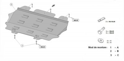 Exploded view for Skid plate Peugeot 3008 2009-2016