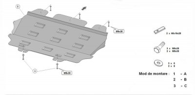 Exploded view for skid plate Peuegot 5008 2009-2016