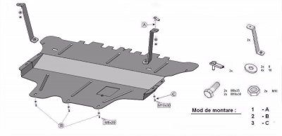 Exploded view of skid plate Volkswagen Passat 2015-2023