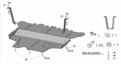 Exploded view for skid plate Volkswagen Golf 2014-2019