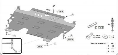 Exploded view of skid plate Volvo V60 2011-2017
