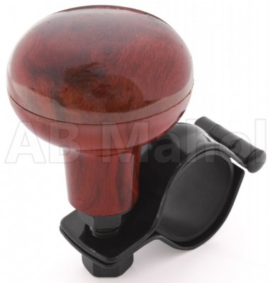 Steering wheel knob with wood imitation and metal bracket