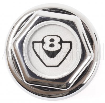 Nut cover in chromed plastic with the size 33 x 55 x 55 mm. Suitable for Scania with V8.