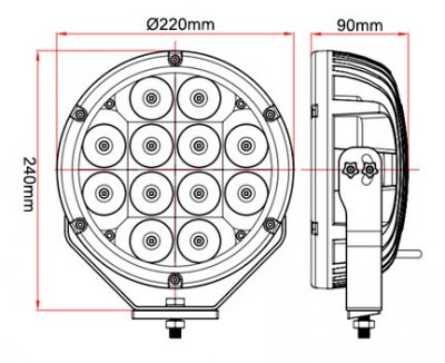 Dimensions for LED Extra Light 9