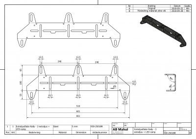 Extra light bracket for 3 extra lights (240 mm) + 20" LED ramp