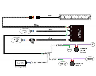 Wiring diagram for relay kit for Lazer LED light bar with position light.