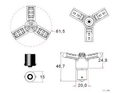Diode lamp 12V 18xDiode 3-wing Red BA15s