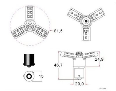 Diode lamp 12V 24xSMD 3-wing yellow/orange BAU15s