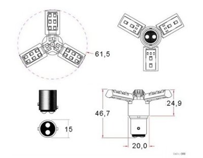 Diode lamp 12V 24xSMD 3-wing Red BAY15d