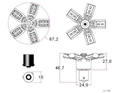 Diode lamp 12V 40xSMD 5-wing yellow/orange BAU15s