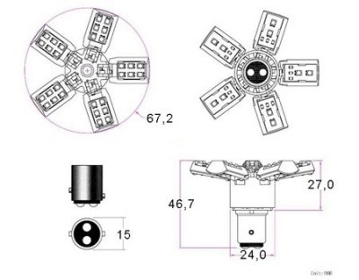 Diode lamp 12V 40xSMD 5-wing Red BAY15d
