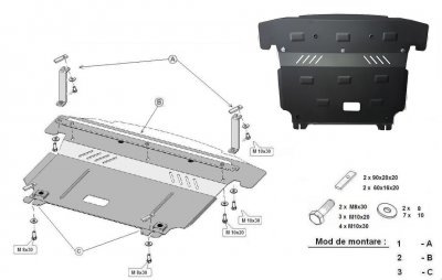 Sketch of skid plate Hyundai Santa Fe from 2013-2018