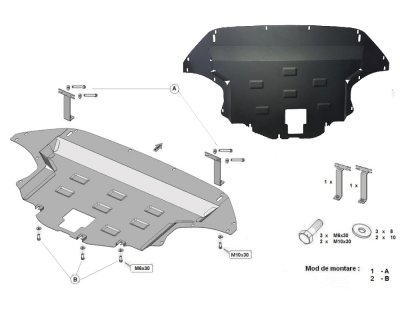 Exploded view of skid plate for Hyundai Kona from 2018-2023