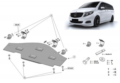 Skid plate for Mercedes-Benz V-Class from 2014-2024