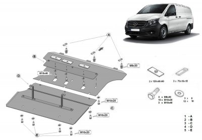 Skid plate for Mercedes-Benz V-Class from 2014-2024