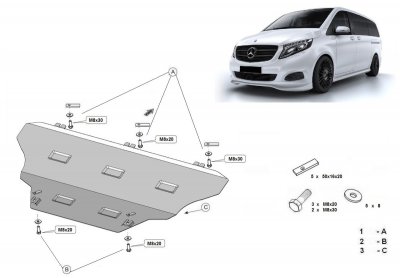 Skid plate for Mercedes-Benz V-Class from 2014-2024