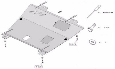 Exploded view of skid plate Nissan Qashqai from 2006-2013