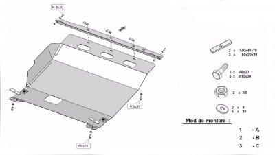 Exploded view of skid plate for Peugeot Boxer