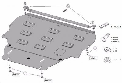 Exploded view for skid plate Volvo V40 2013-2019