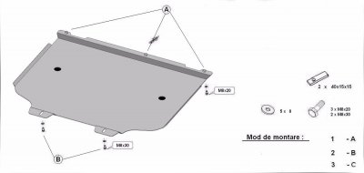 Exploded view of skid plate for Audi A4 2016-