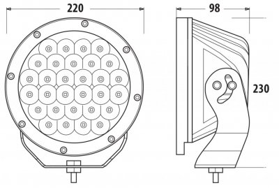 Dimensions for auxiliary light NBB Polar Blue 220.