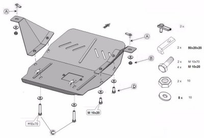 Sketch of skid plate for Mercedes-Benz Sprinter 2006-2018
