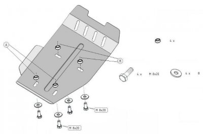 Exploded view skid plate rear differential Toyota RAV4 2006-