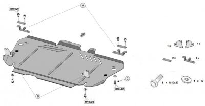 Exploded view skid plate Ford Kuga 2013-2019