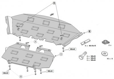 Exploded view skid plate Mercedes-Benz E-Class 2009-2015