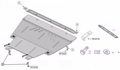Exploded view skid plate Renault Trafic 2002-2014