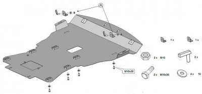 Exploded view skid plate for BMW X6 2009-2014
