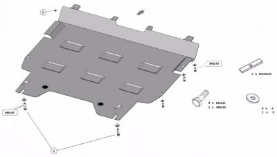 Exploded view of skid plate Toyota C-HR from model year 2016-2023