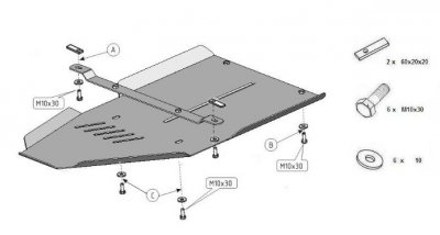 Exploded view of skid plate gearbox Toyota Land Cruiser 150 2010-