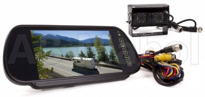 Rear view camera system 7" rear view mirror monitor including one dual lens camera
