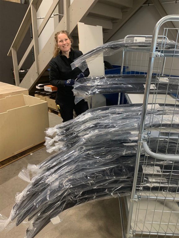 Susanne takes delivery of Bonnet guards at Transportstyling